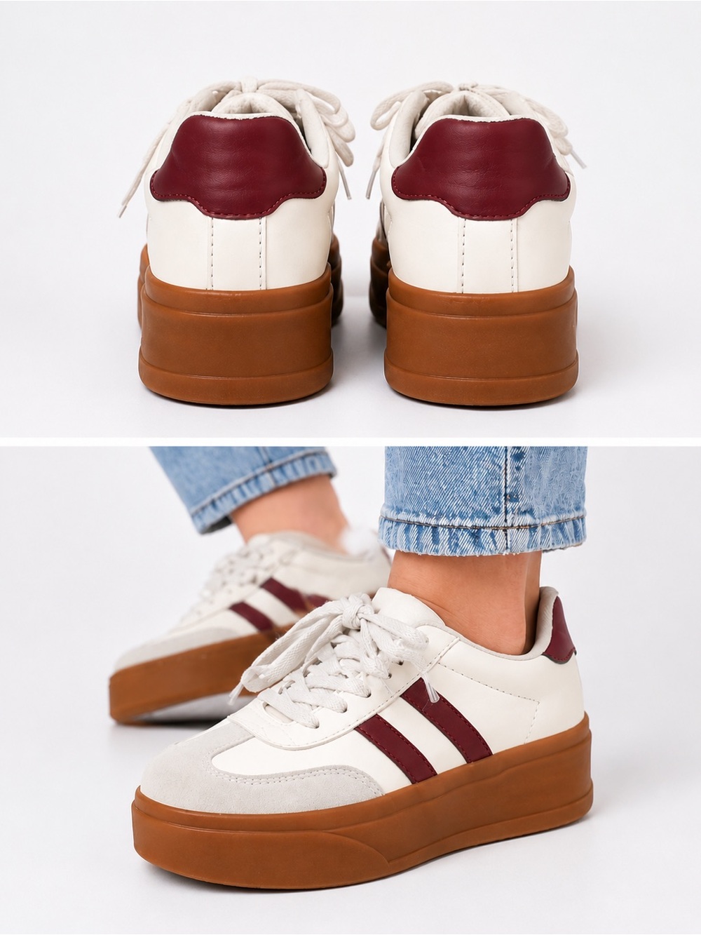 Cozzy White Burgundy Sneakers Youth Size 2 Kids Girls platform Gum Sole EUC - Picture 5 of 5